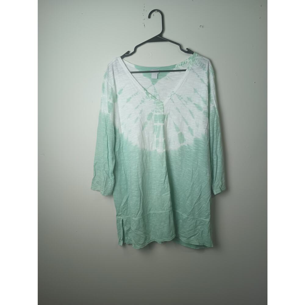 Chico's Zenergy Mint Green White‎ Blouse Top Women's 2 (12/14) Quarter sleeve